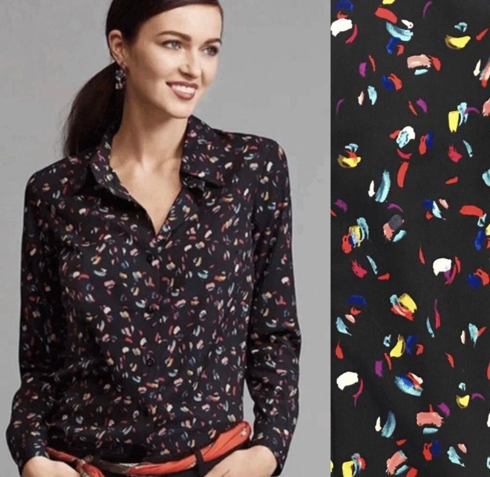 Cabi Ferris Confetti Button Up Blouse Shirt Top Black Sz Large Style 3423
